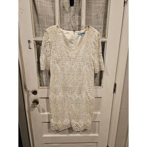 Antonia Melani White Lace‎ Knee Length Dress Women's Size 8